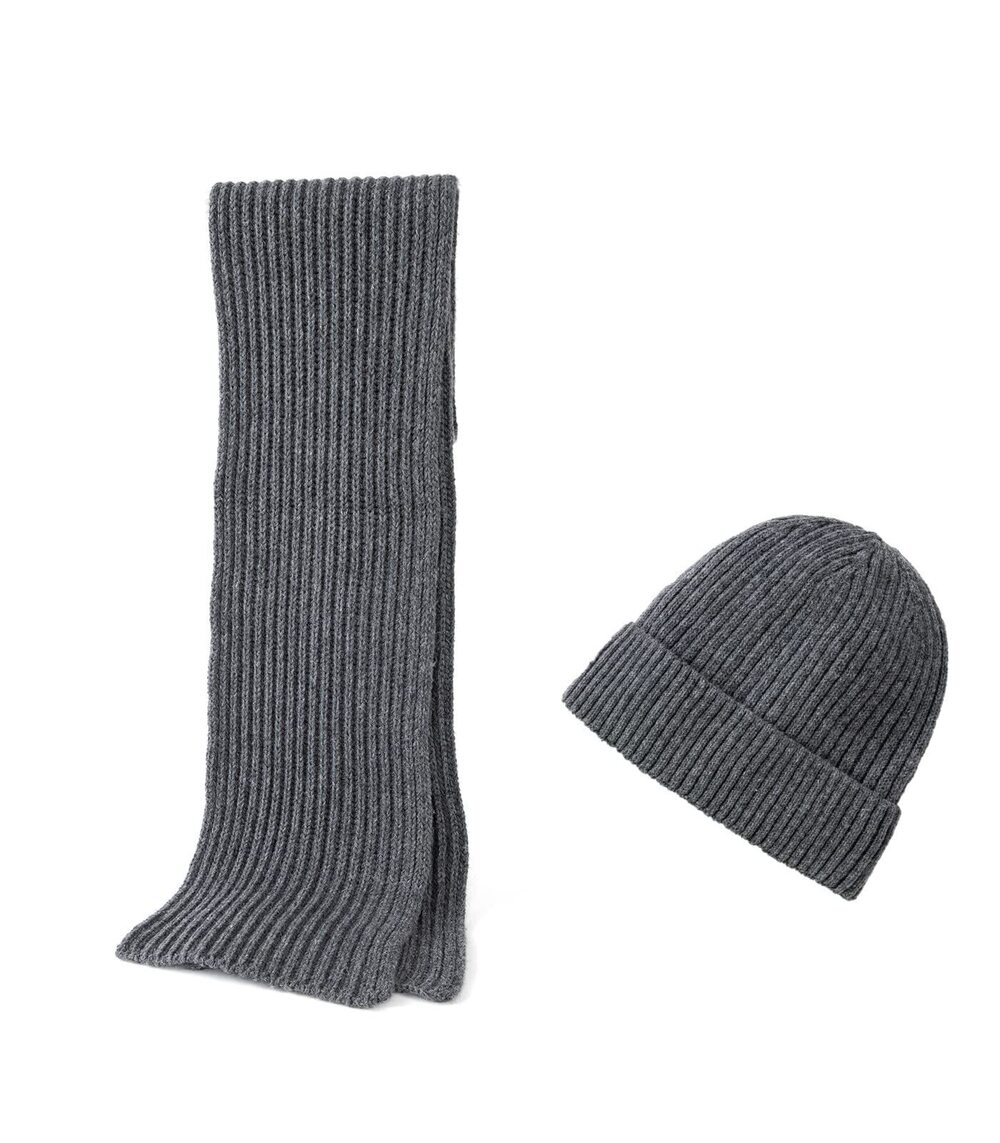 4485 Winter Merino Wool Hat and Scarf Set , Warm Knit Beanie Hats Long